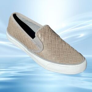 Sperry Seaside Emboss Weave  Slip-On Leather Loafers Taupe/Platinum